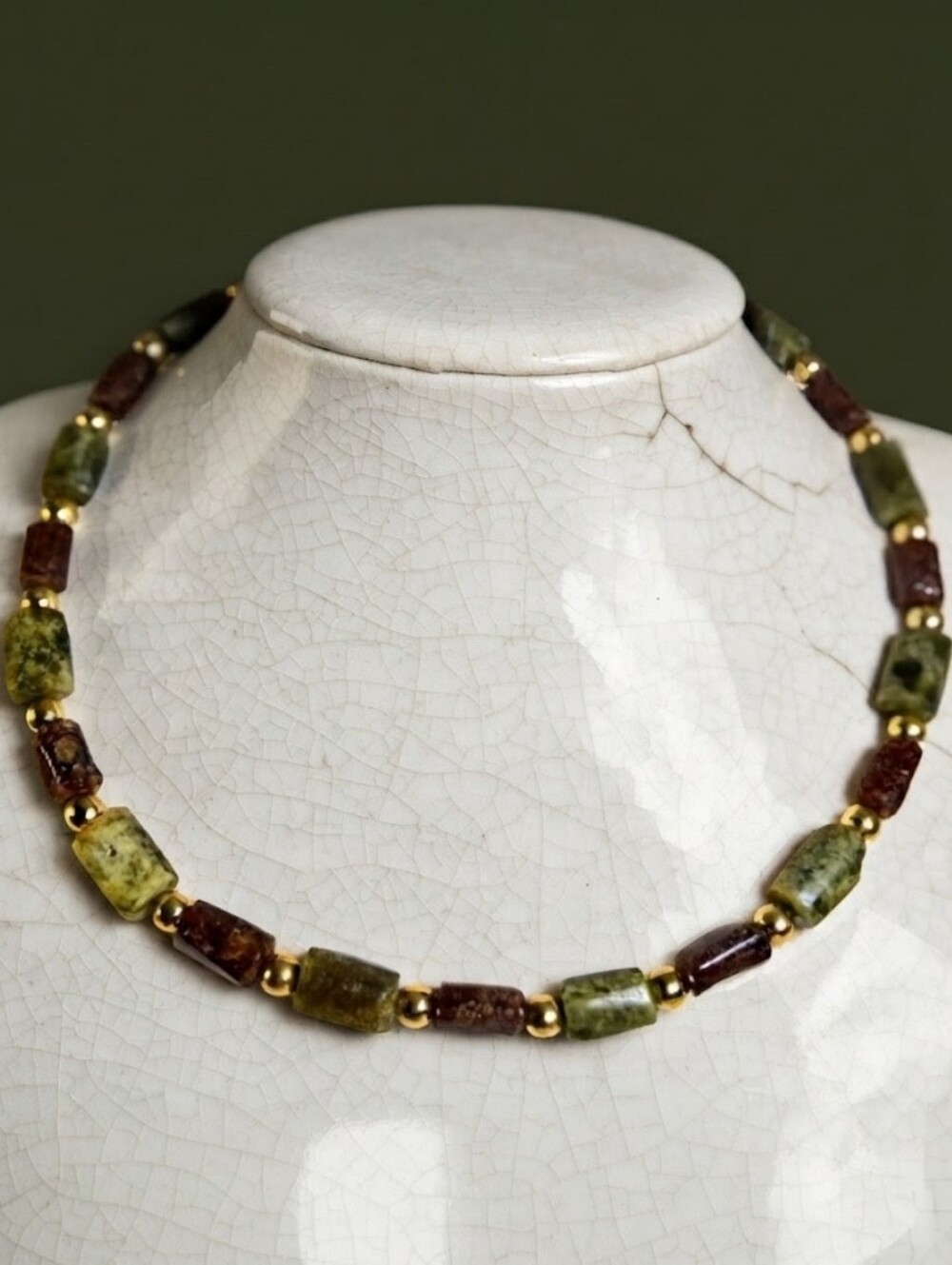 Stunning Garnet Hessonite & Green Garnet In Chunky Gold Plated Necklace / Choker